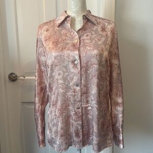 VINCE Soft PInk, Floral Silk Blouse - Size S